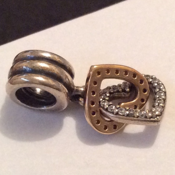 Pandora two tone dangling charm 14K gold and silver - Picture 2 of 4